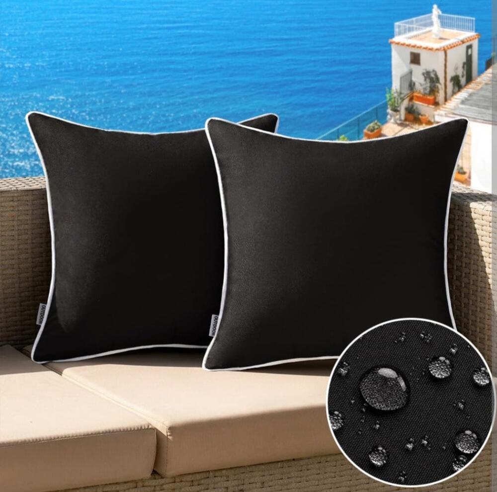 MIULEE Outdoor Pillow Covers Black w/ White Piping Size: 20x20  2Pack